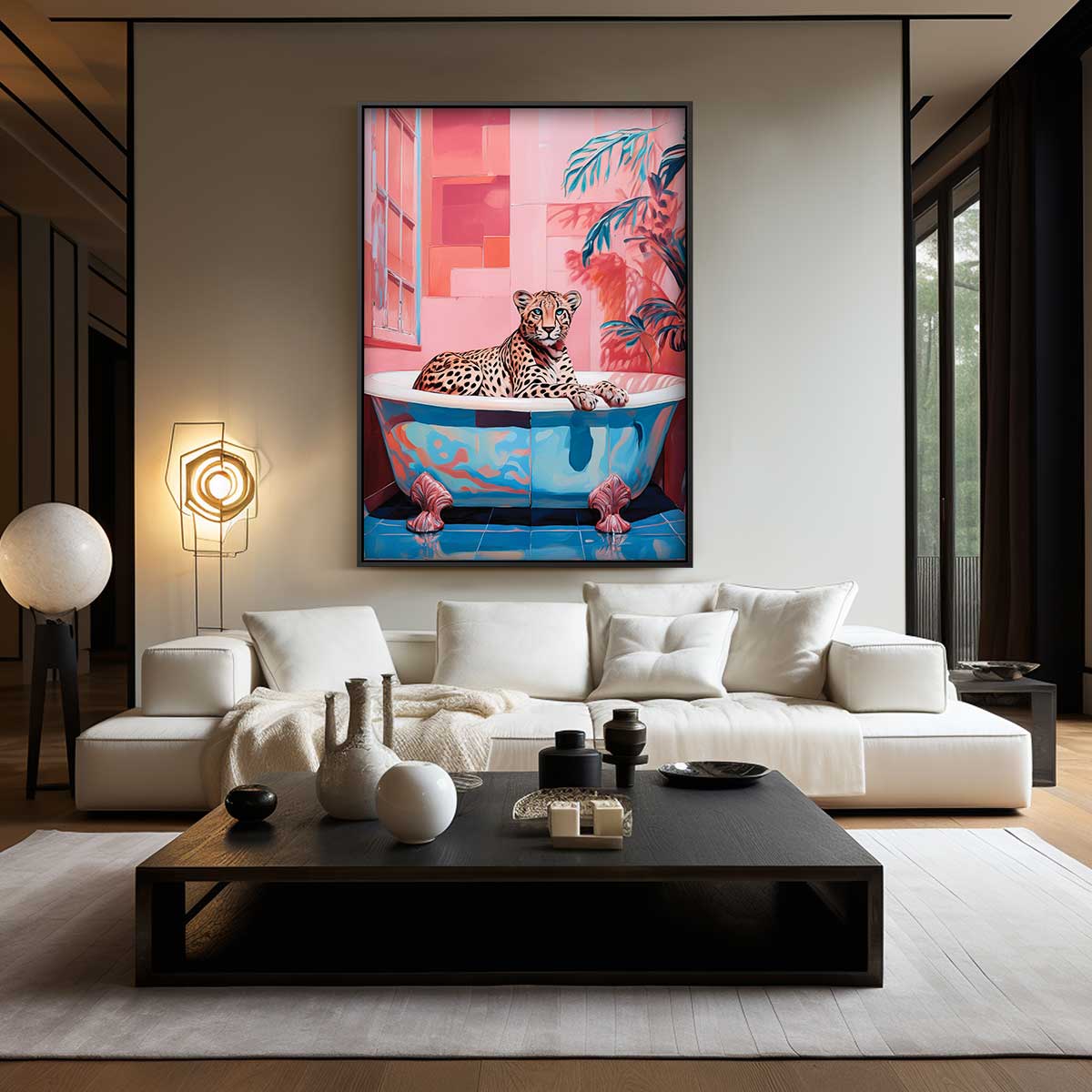 Luxueuze Luipaard in Bad Kunstwerk-canvas-dibond-plexiglas-wanddecoratie-WallArtistic