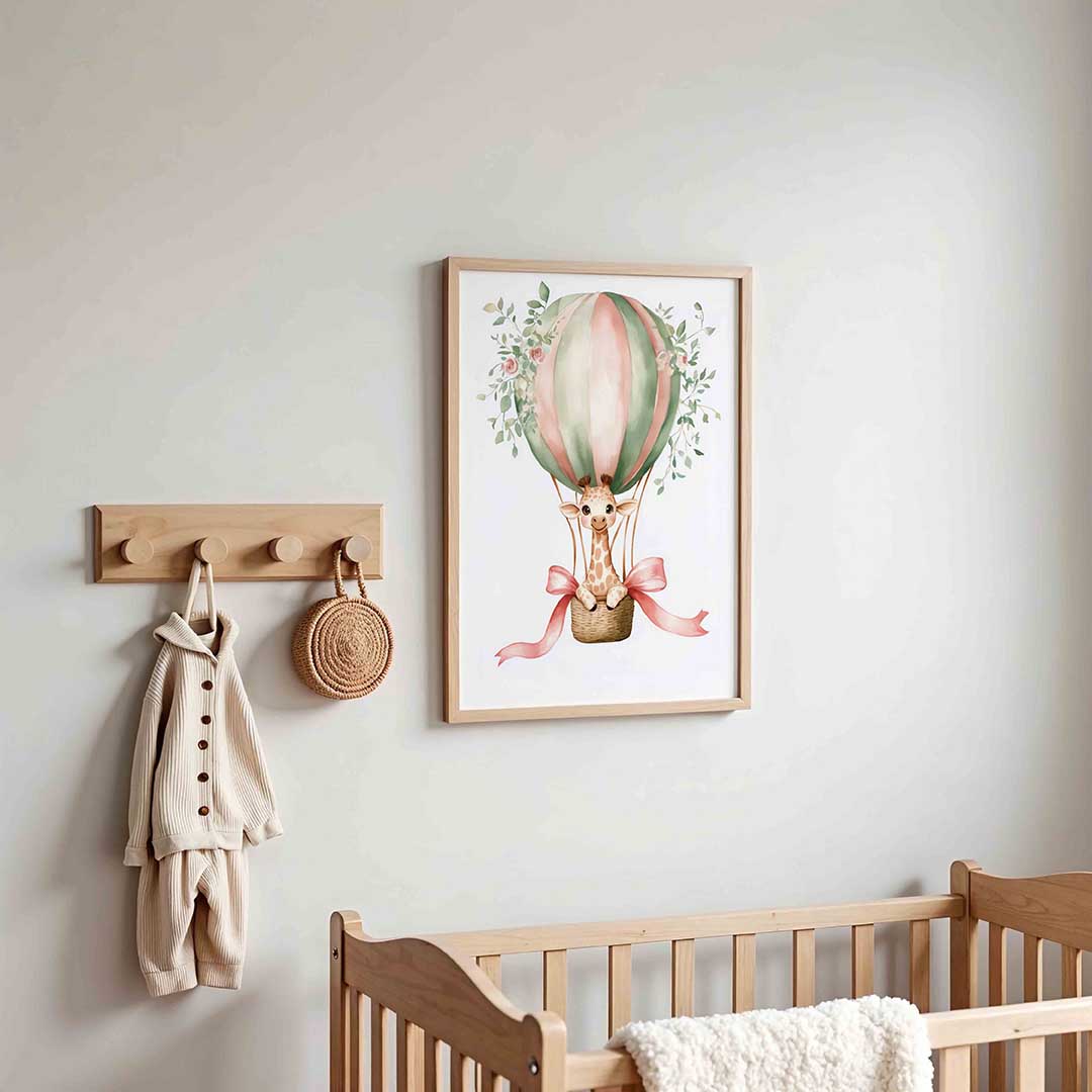 Giraffe in luchtballon Poster