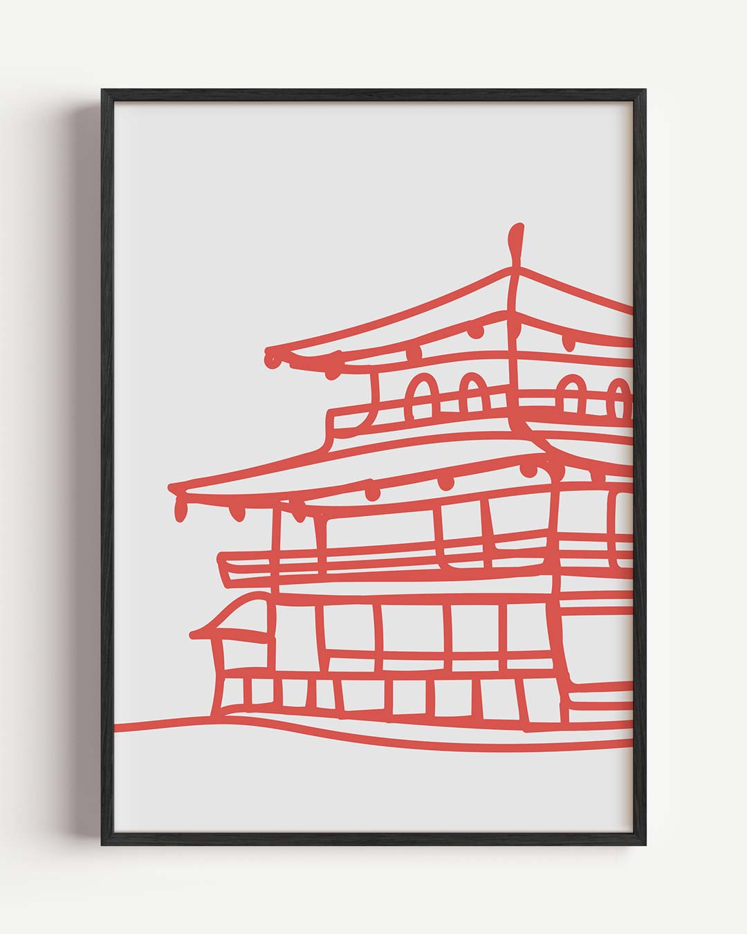 Sierlijke Japanse Tempel Tekening Poster