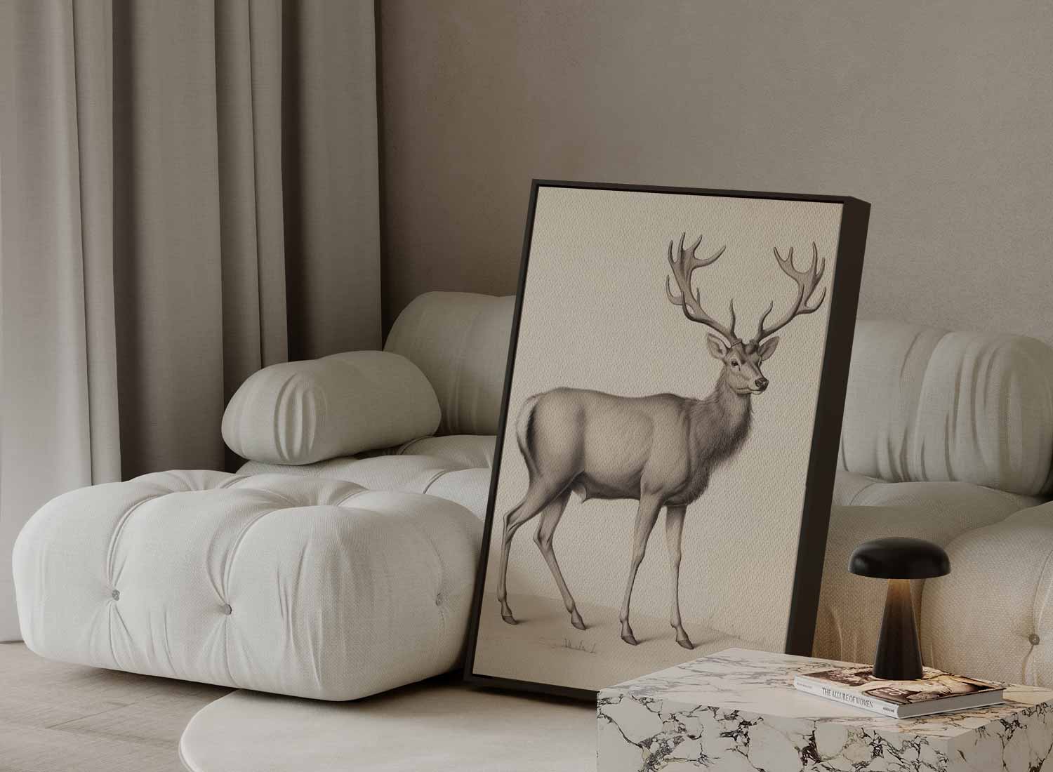 Majestueuze Hertentekening Kunstwerk-canvas-dibond-plexiglas-wanddecoratie-WallArtistic