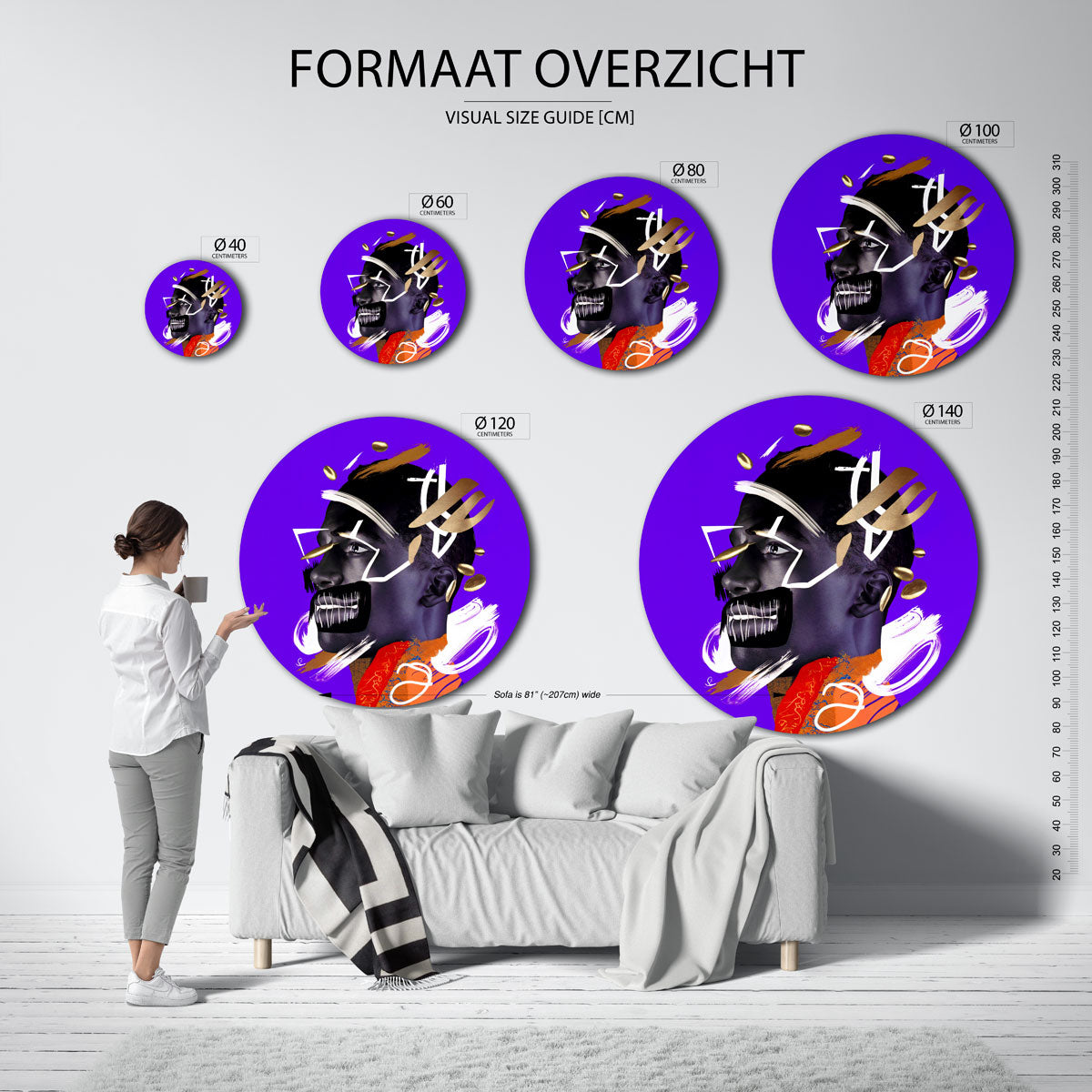 Portret met abstracte vormen Muurcirkel
