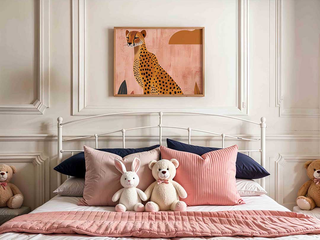 Luipaard op roze achtergrond Poster