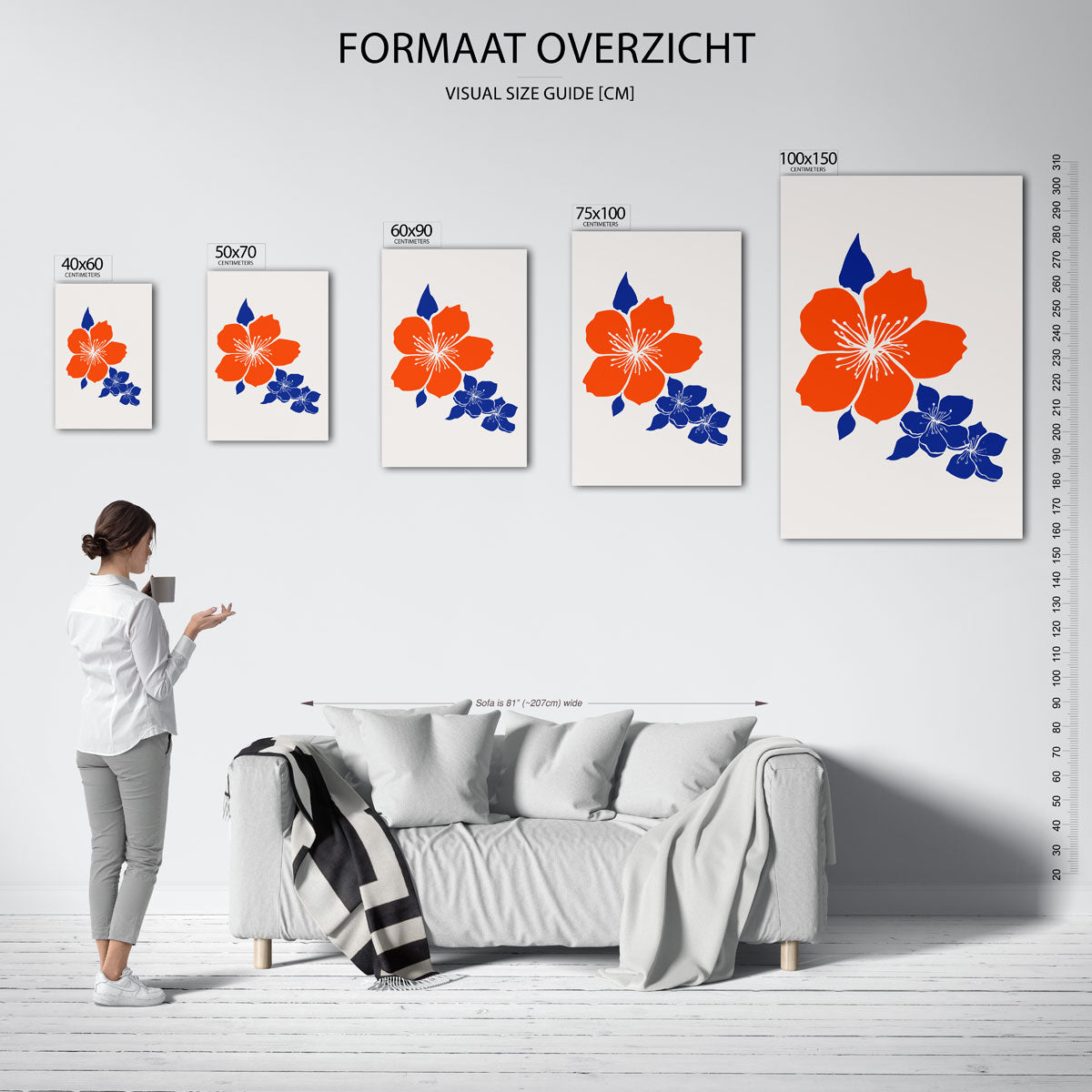 Bloemmotief in contrast Kunstwerk