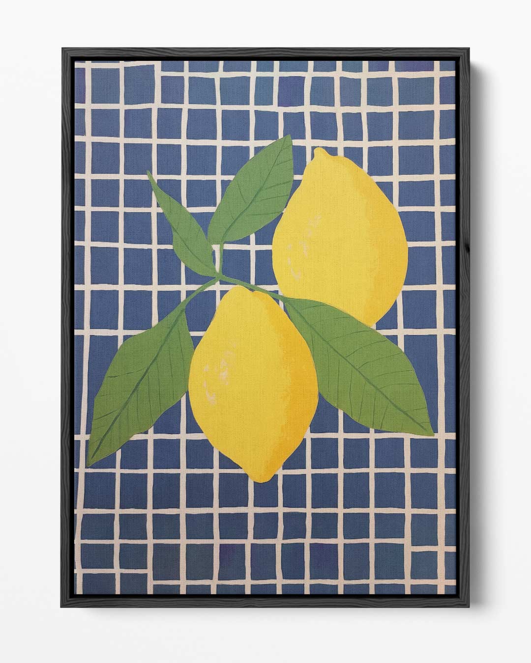 Zonnige Citroenen op Blauwe Tegel Kunstwerk-canvas-dibond-plexiglas-wanddecoratie-WallArtistic