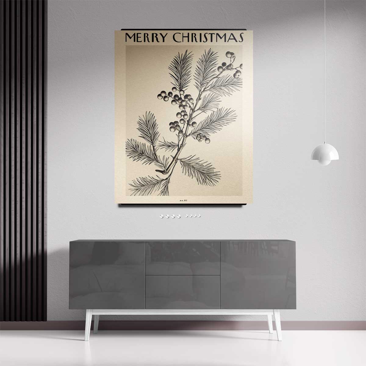 Vintage Kersttak Illustratie Kunstwerk-canvas-dibond-plexiglas-wanddecoratie-WallArtistic