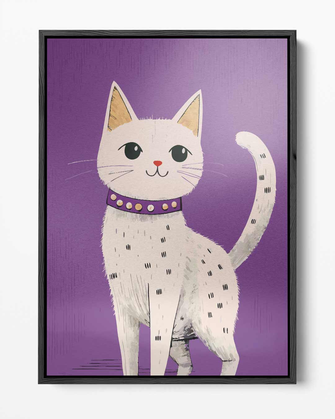 Kat op Paarse Achtergrond Kunstwerk-canvas-dibond-plexiglas-wanddecoratie-WallArtistic