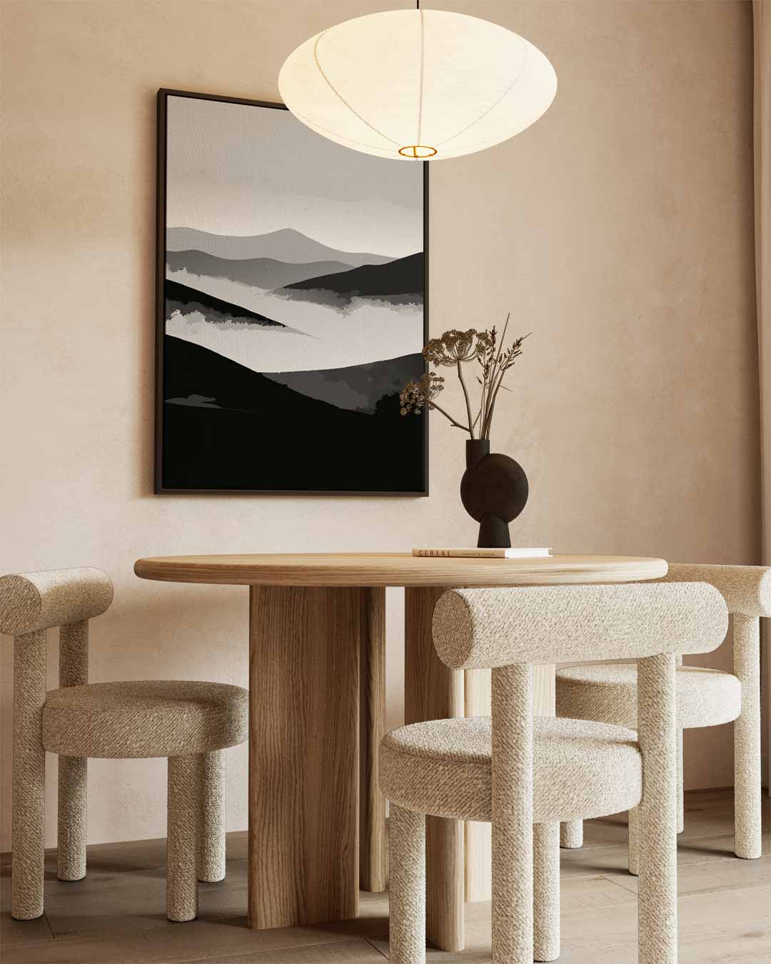 Dromerige Berglandschap in Zwart-Wit Kunstwerk-canvas-dibond-plexiglas-wanddecoratie-WallArtistic