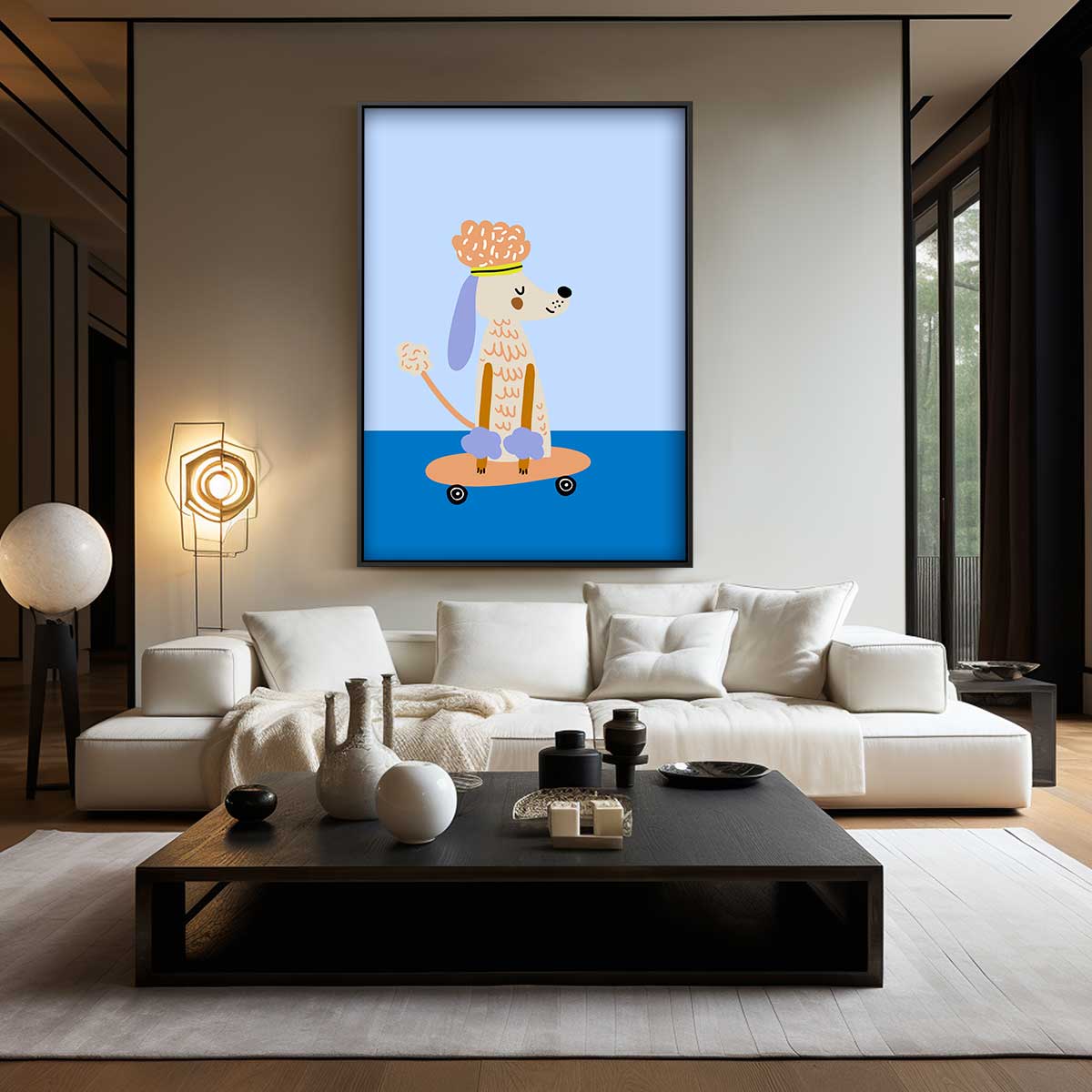 Chille Poedel op Skateboard Kunstwerk-canvas-dibond-plexiglas-wanddecoratie-WallArtistic