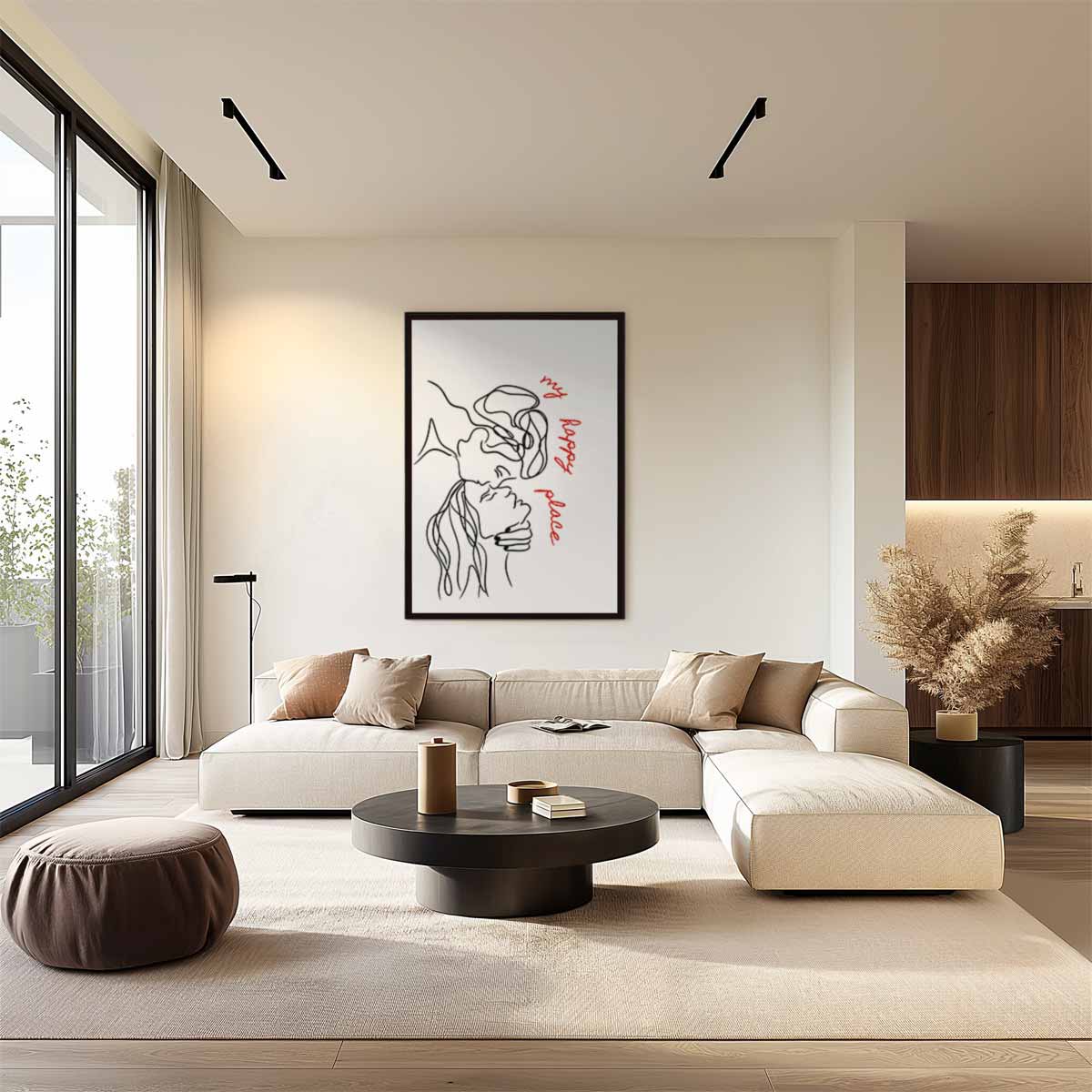 My Happy Place Lijntekening Kunstwerk-canvas-dibond-plexiglas-wanddecoratie-WallArtistic