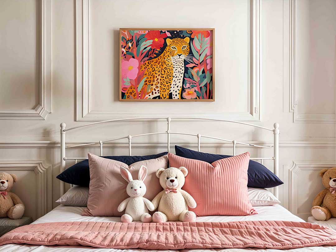 Luipaard tussen bloemen Poster