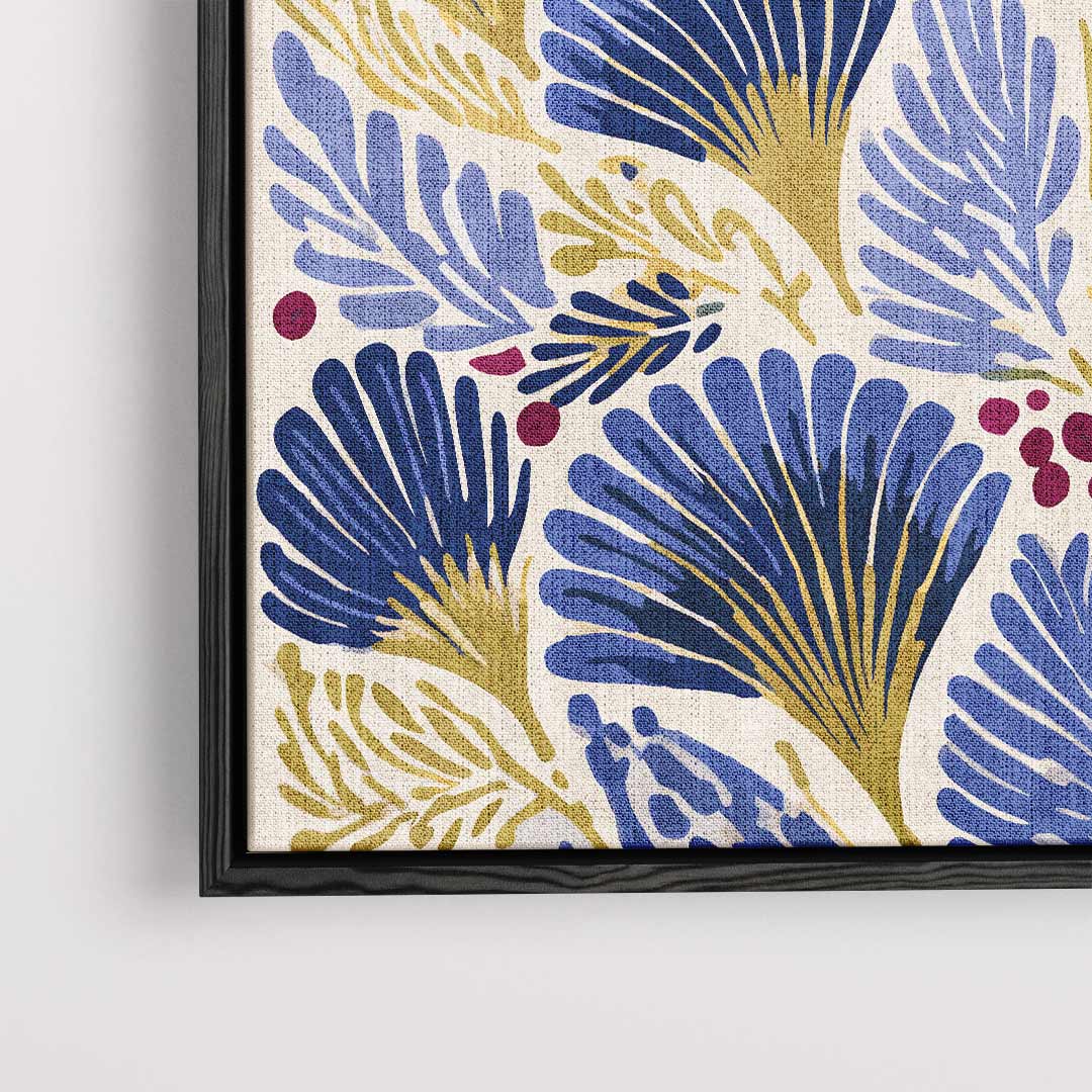 Blauwe Botanische Vibes Kunstwerk-canvas-dibond-plexiglas-wanddecoratie-WallArtistic