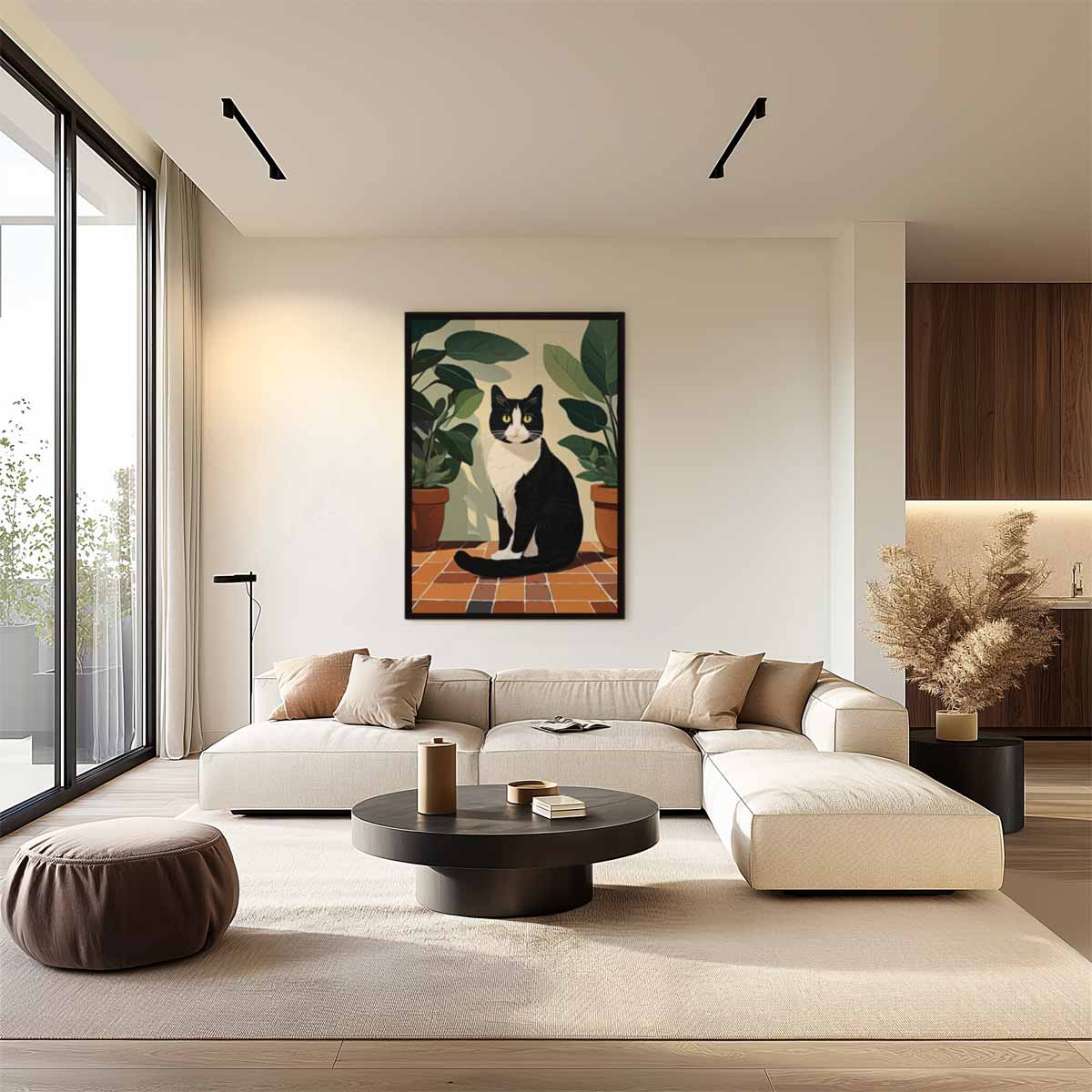 Charmante Kat tussen Groen Kunstwerk-canvas-dibond-plexiglas-wanddecoratie-WallArtistic