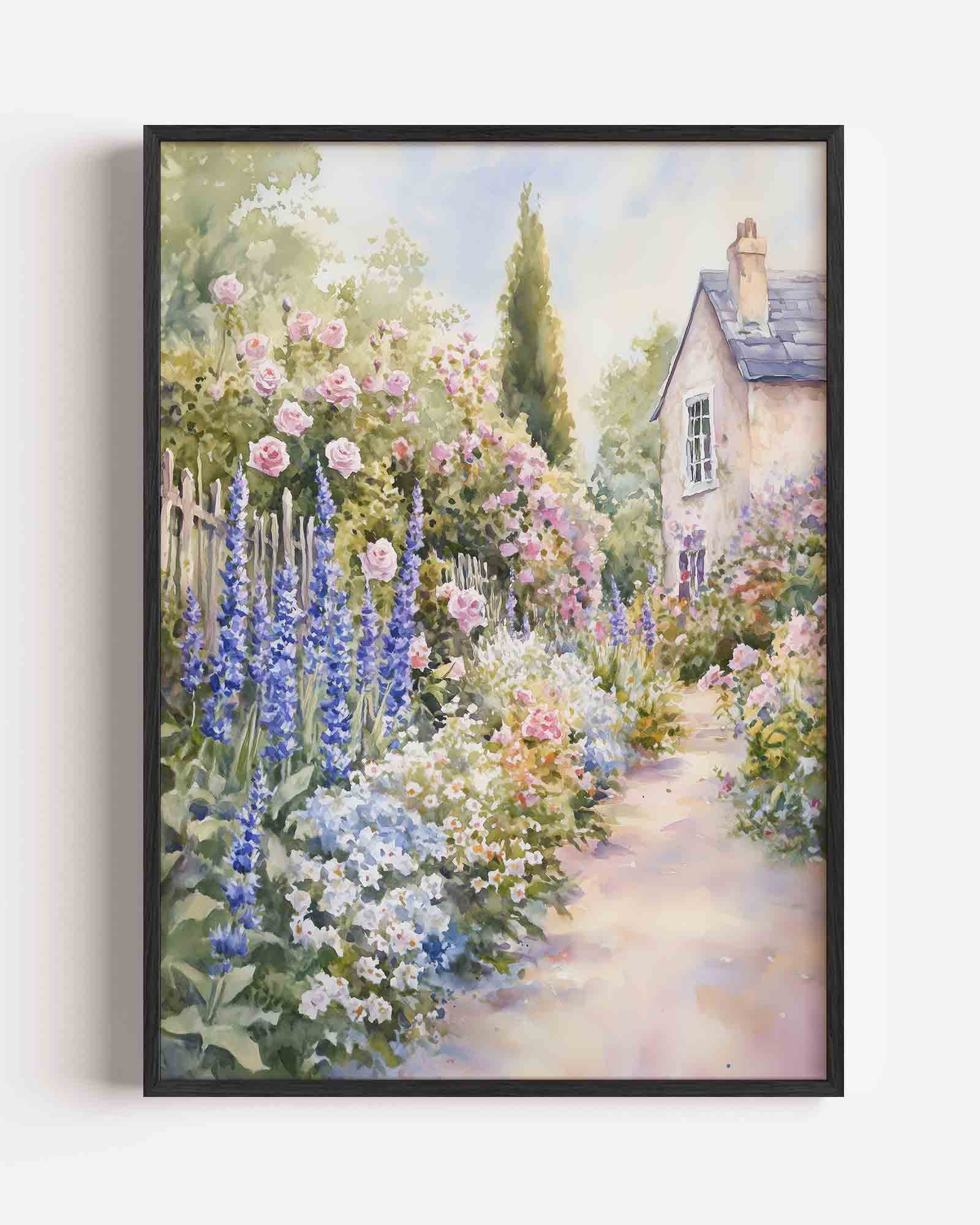 Bloementuin bij huis Poster