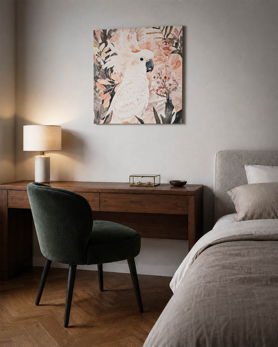 Tropische vogel en bloemen Kunstwerk