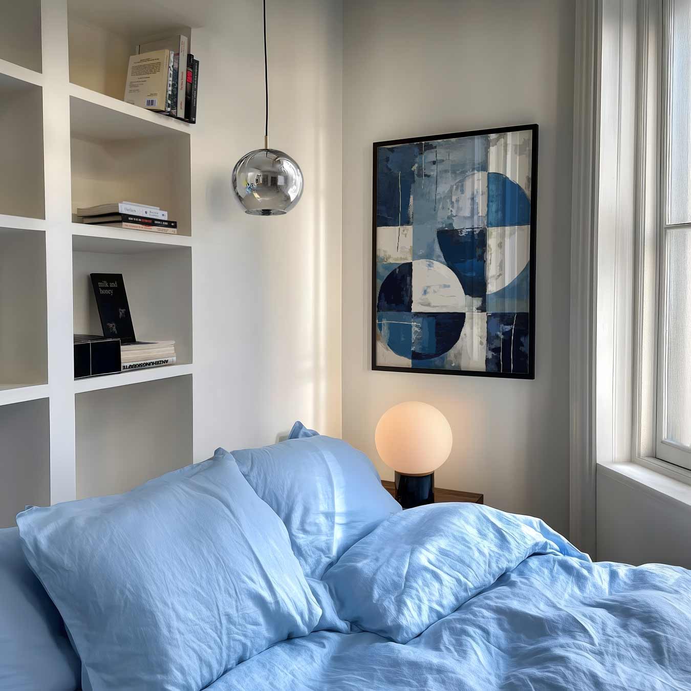Abstracte Blauw-tonen Cirkelkunst Poster