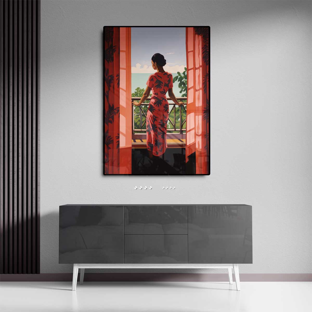 Zomers Balkonzicht Kunstwerk-canvas-dibond-plexiglas-wanddecoratie-WallArtistic