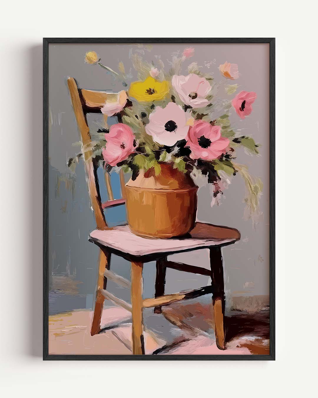 Bloemenvaas op Houten Stoel Poster