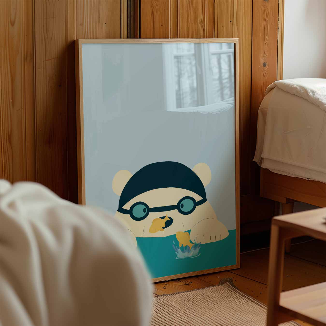 Zwemmende Beer met Vissevrienden Poster