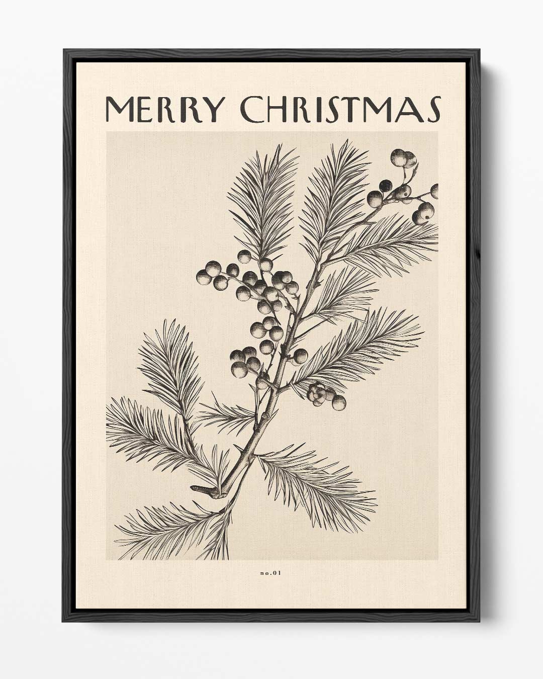 Vintage Kerstkaart met Dennen en Bessen Kunstwerk-canvas-dibond-plexiglas-wanddecoratie-WallArtistic