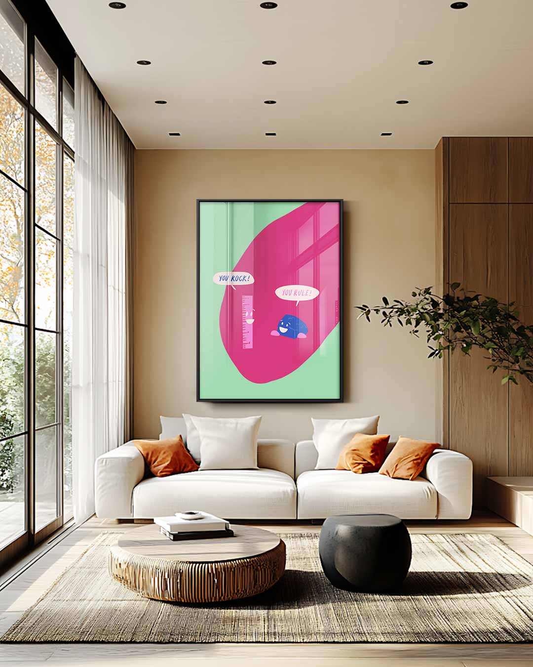 Vrolijke Vriendschap Illustratie Kunstwerk-canvas-dibond-plexiglas-wanddecoratie-WallArtistic