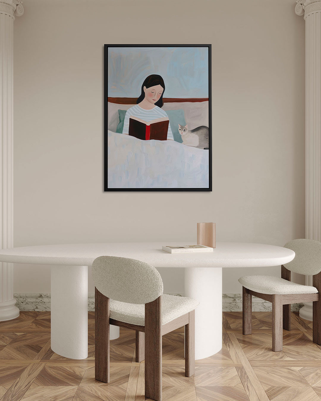 Lezende vrouw met kat Kunstwerk
