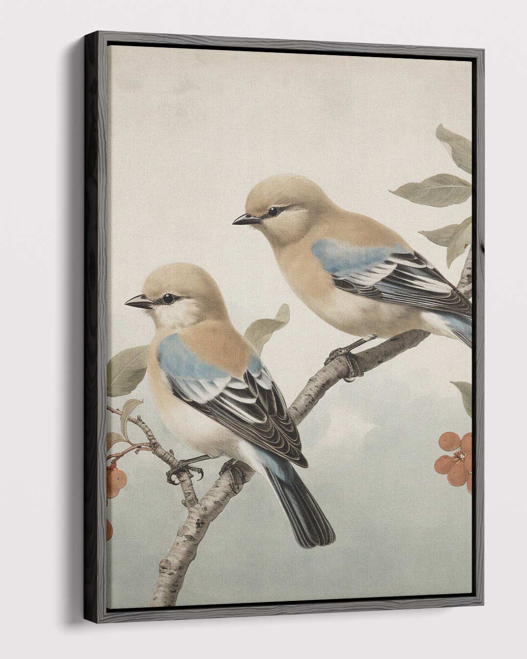 Dromerige Vogels op een Tak Kunstwerk-canvas-dibond-plexiglas-wanddecoratie-WallArtistic