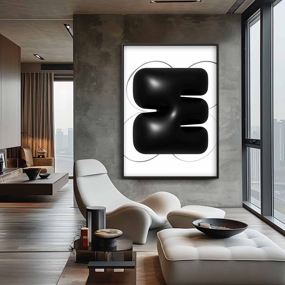 Abstracte Zwarte Sculptuur Kunstwerk-canvas-dibond-plexiglas-wanddecoratie-WallArtistic