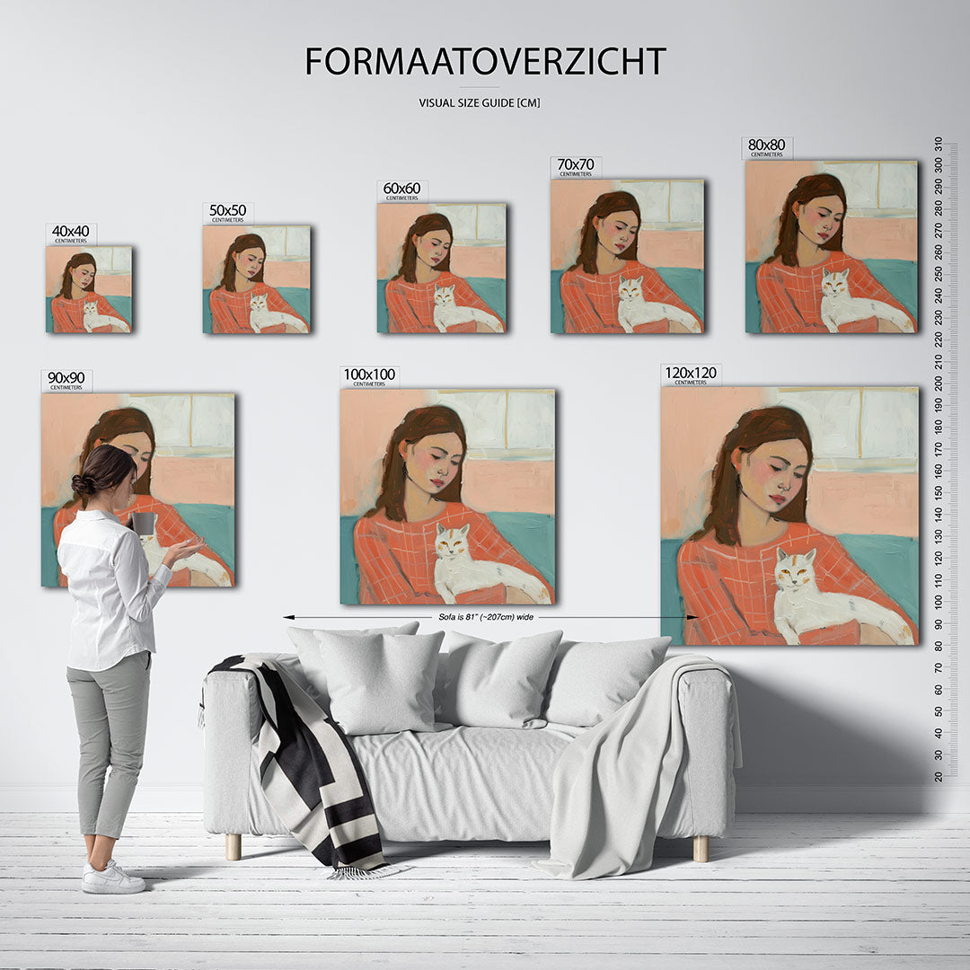 Vrouw met kat Kunstwerk