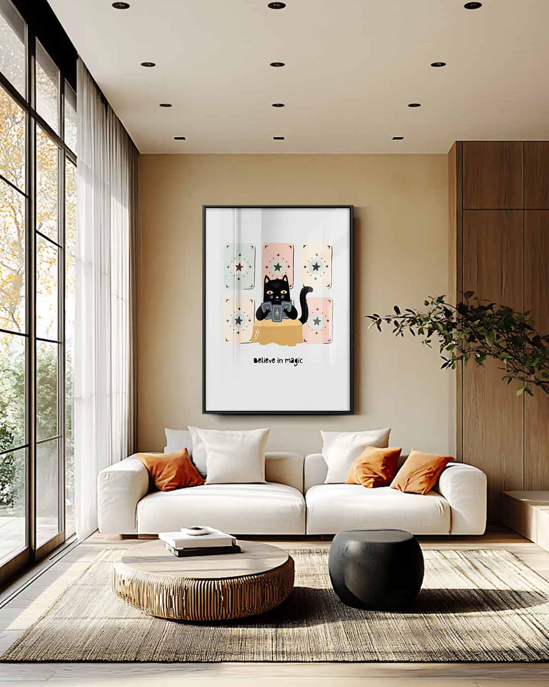 Magische Kat met Tarot Kaarten Kunstwerk-canvas-dibond-plexiglas-wanddecoratie-WallArtistic