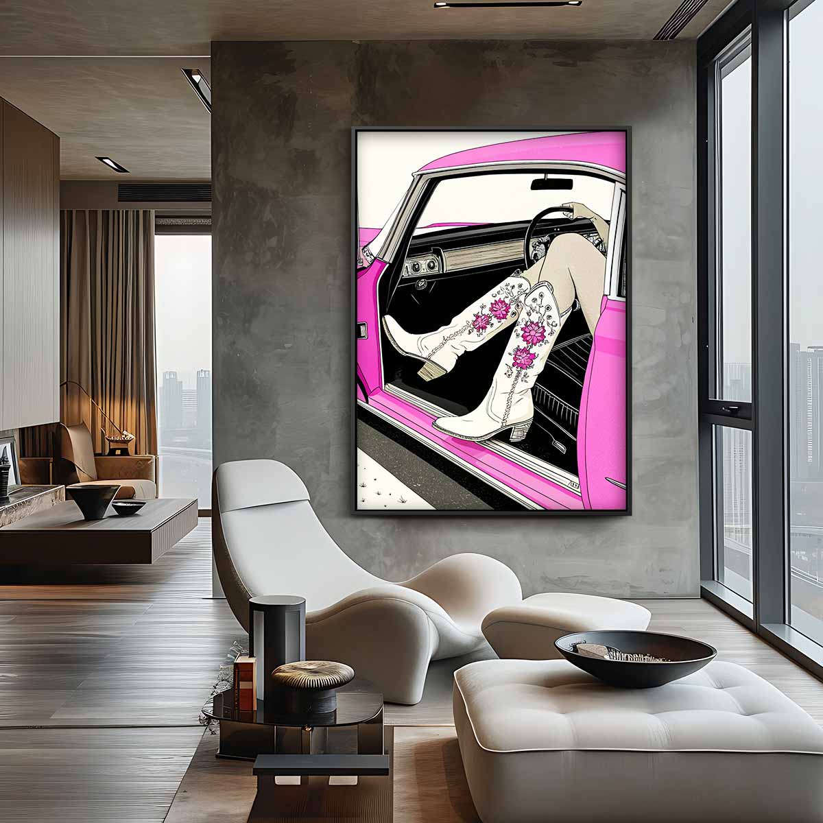 Retro Chic Met Roze Randen Kunstwerk-canvas-dibond-plexiglas-wanddecoratie-WallArtistic