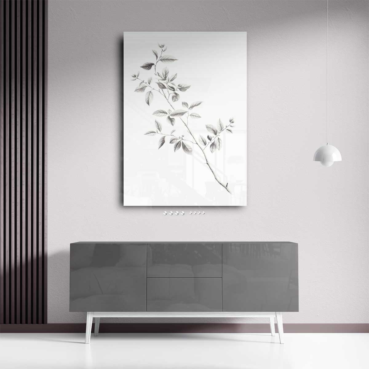 Elegante Botanische Tekening van een Tak Kunstwerk-canvas-dibond-plexiglas-wanddecoratie-WallArtistic