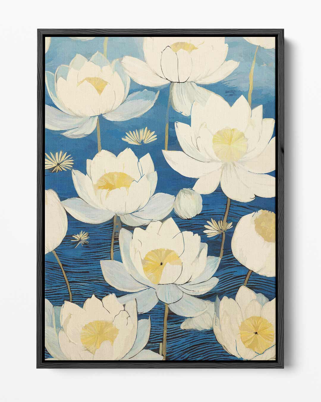 Bloeiende Waterlelies op Blauw Kunstwerk-canvas-dibond-plexiglas-wanddecoratie-WallArtistic