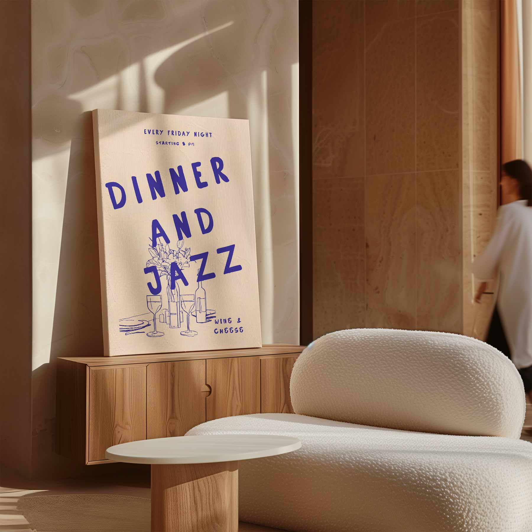 Avondje Uit: Diner en Jazz Kunstwerk-canvas-dibond-plexiglas-wanddecoratie-WallArtistic