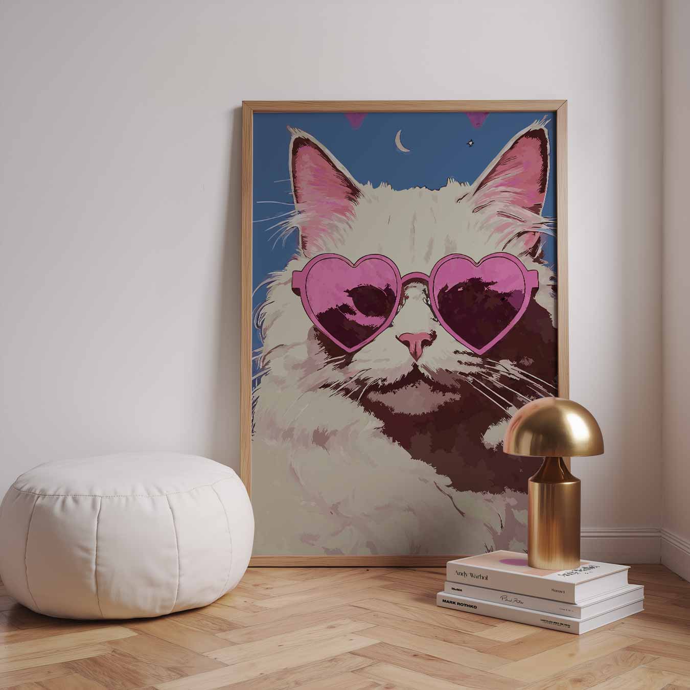 Hippe Kat met Roze Zonnebril Poster