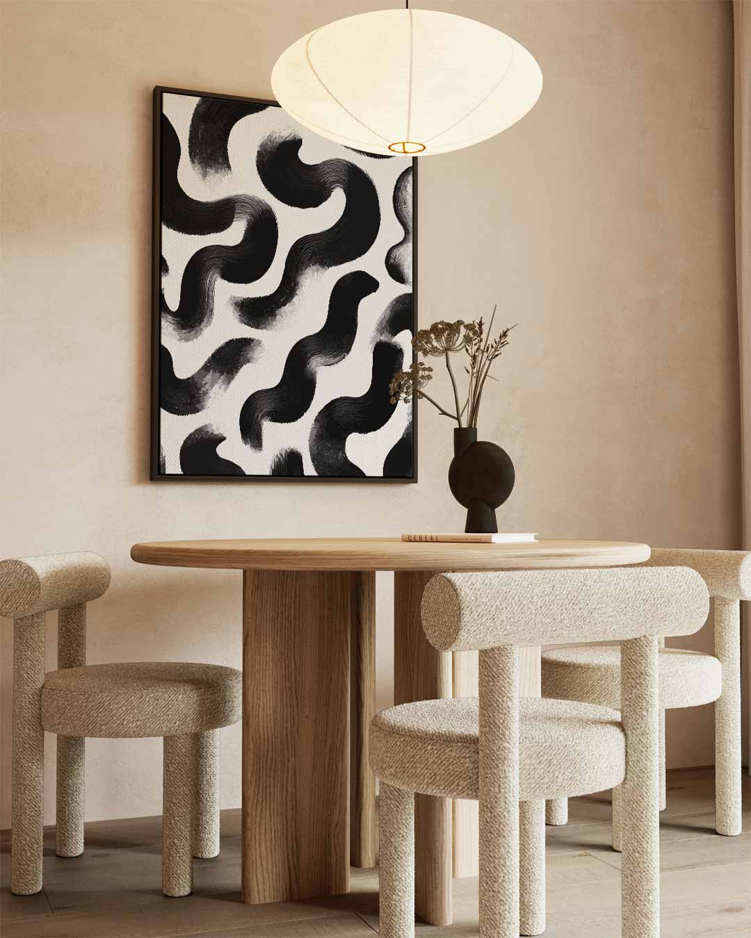 Abstracte Zwart-witte Kronkels Kunstwerk-canvas-dibond-plexiglas-wanddecoratie-WallArtistic