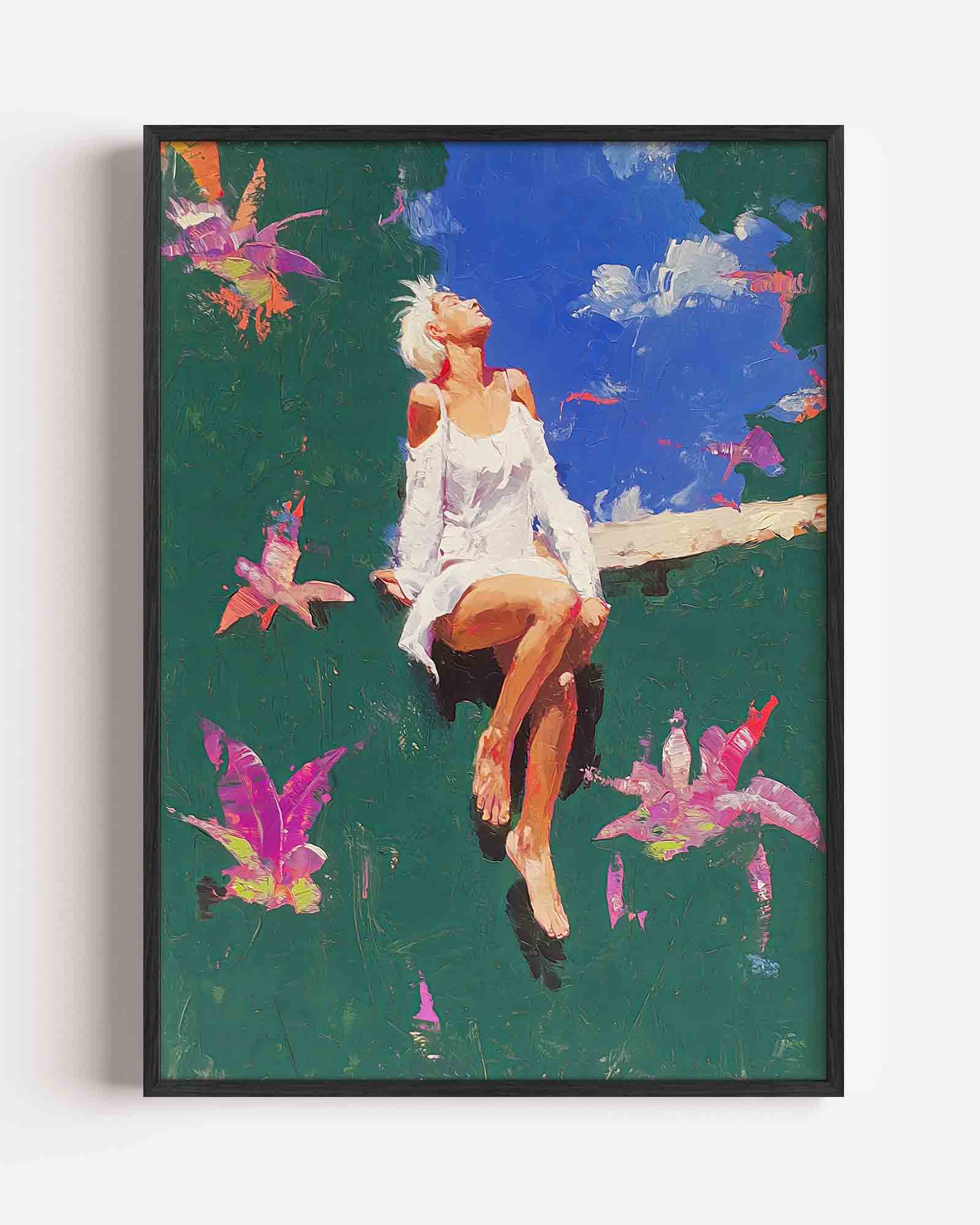 Vrouw in witte jurk Poster