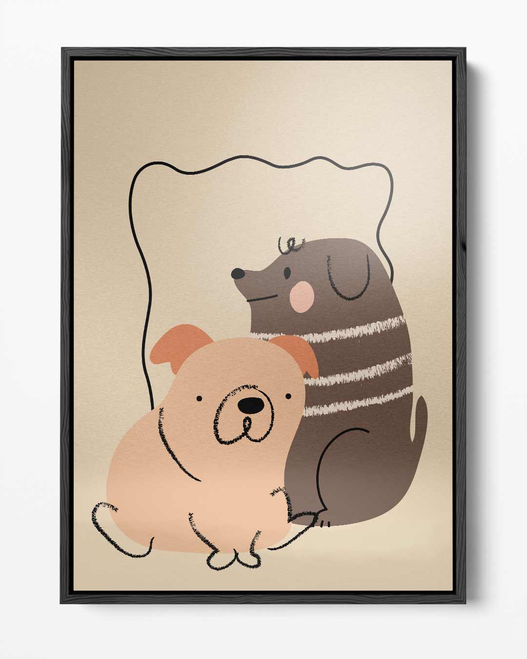 Schattige Honden Vrienden Illustratie Kunstwerk-canvas-dibond-plexiglas-wanddecoratie-WallArtistic