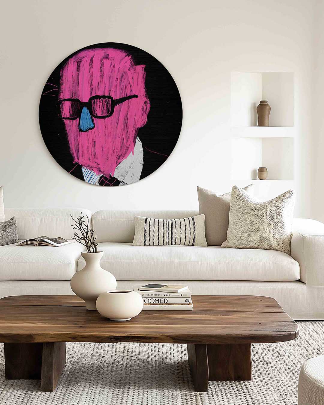 Roze figuur met bril Muurcirkel
