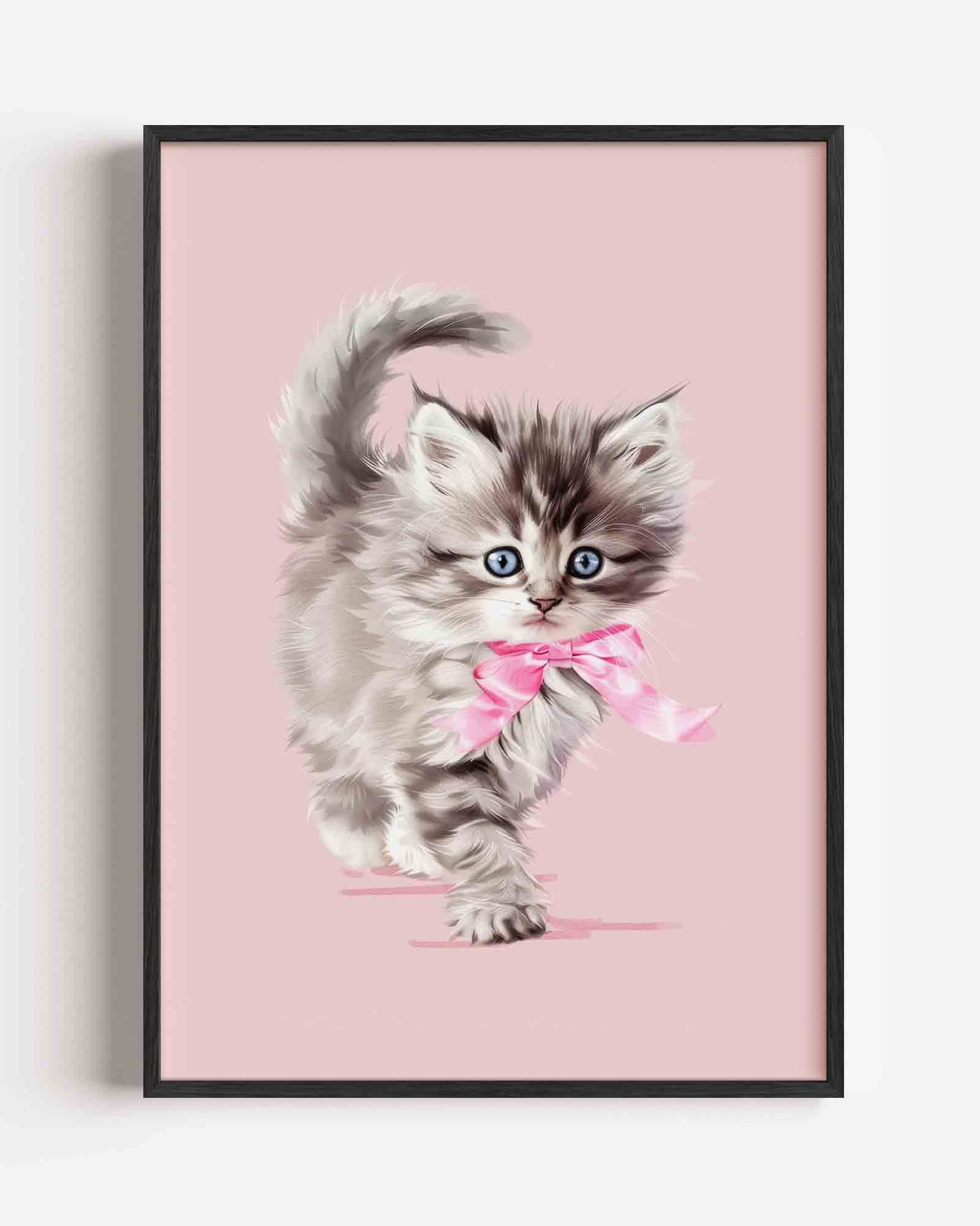Kitten met roze strik Poster