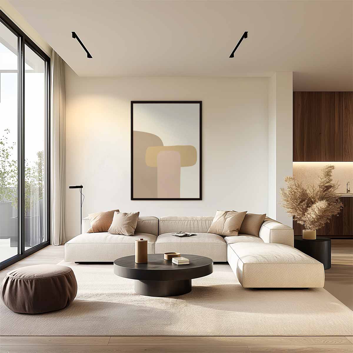Abstracte Vormen in Beige Kunstwerk-canvas-dibond-plexiglas-wanddecoratie-WallArtistic