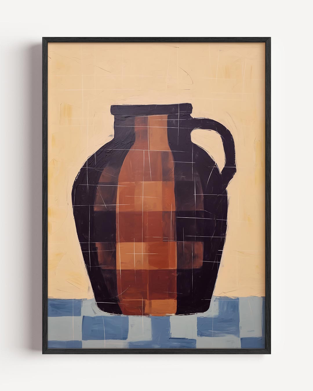 Rustieke Vaas op Checker Blue Poster-WallArtistic