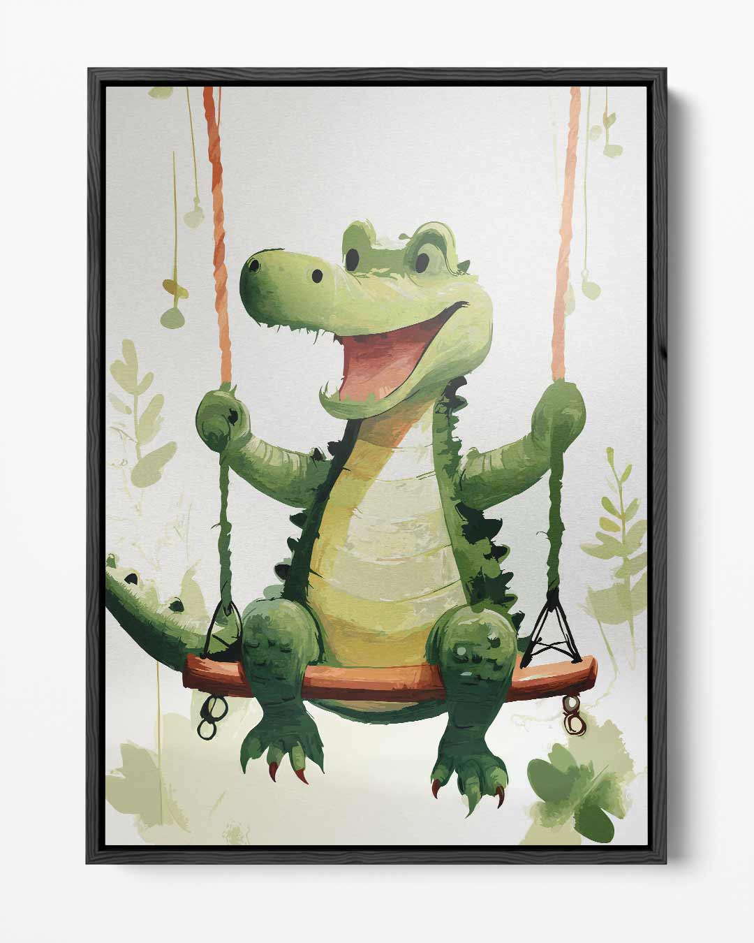 Vrolijke Krokodil op de Schommel Kunstwerk-canvas-dibond-plexiglas-wanddecoratie-WallArtistic