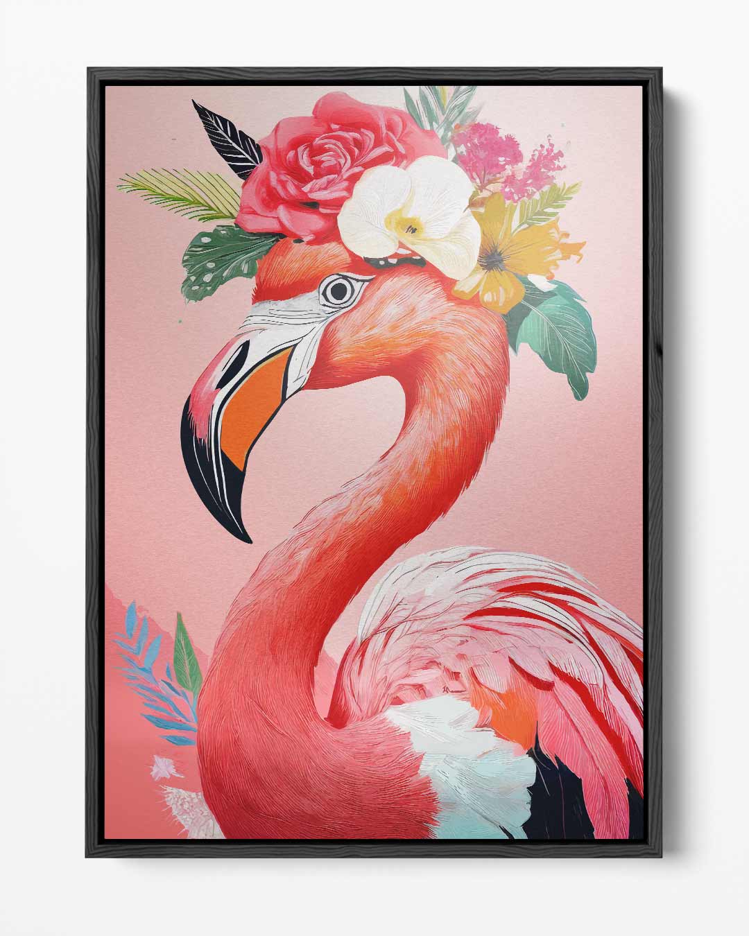 Bloemrijke Flamingo Kunstwerk-canvas-dibond-plexiglas-wanddecoratie-WallArtistic