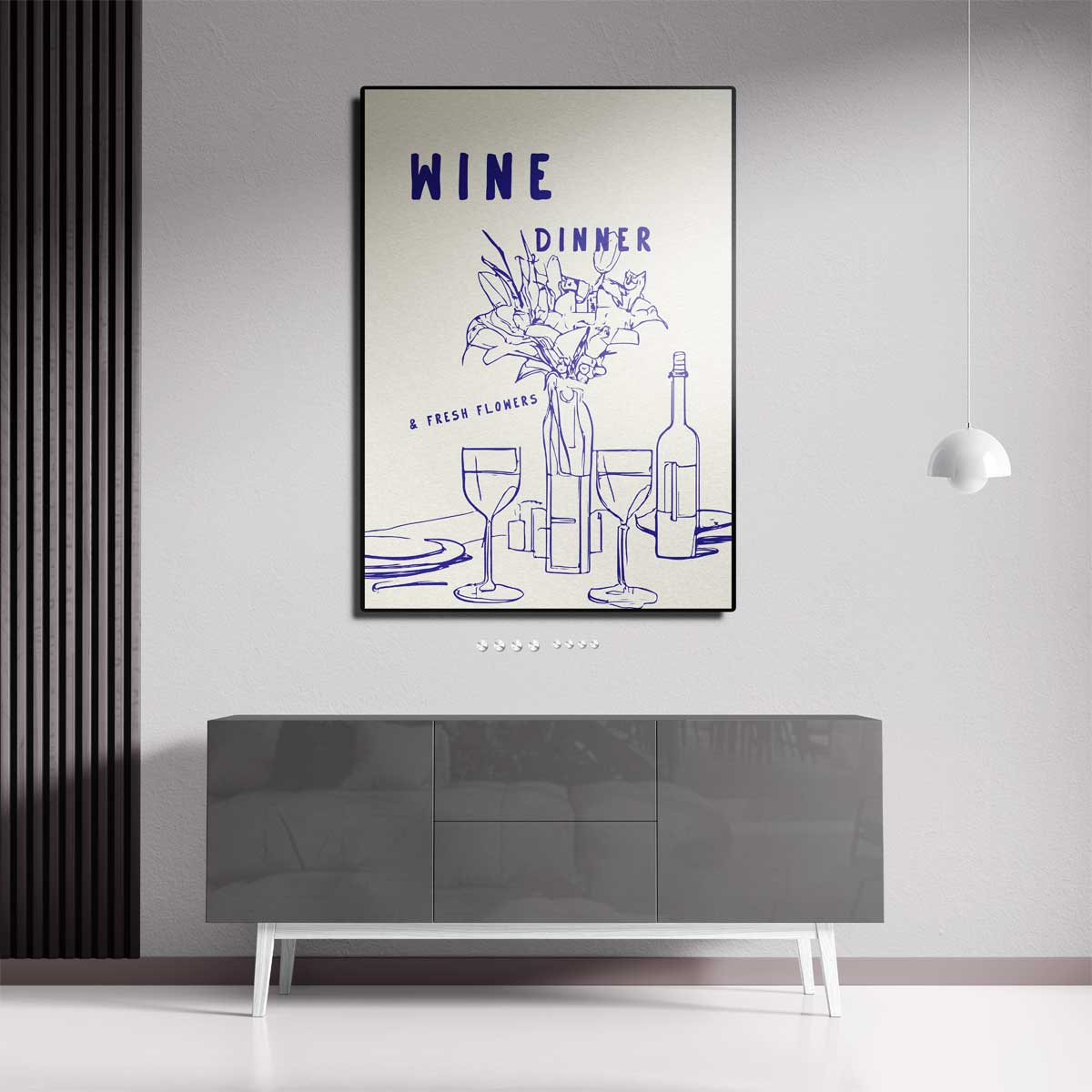 Wijn en Bloemen Diner Illustratie Kunstwerk-canvas-dibond-plexiglas-wanddecoratie-WallArtistic