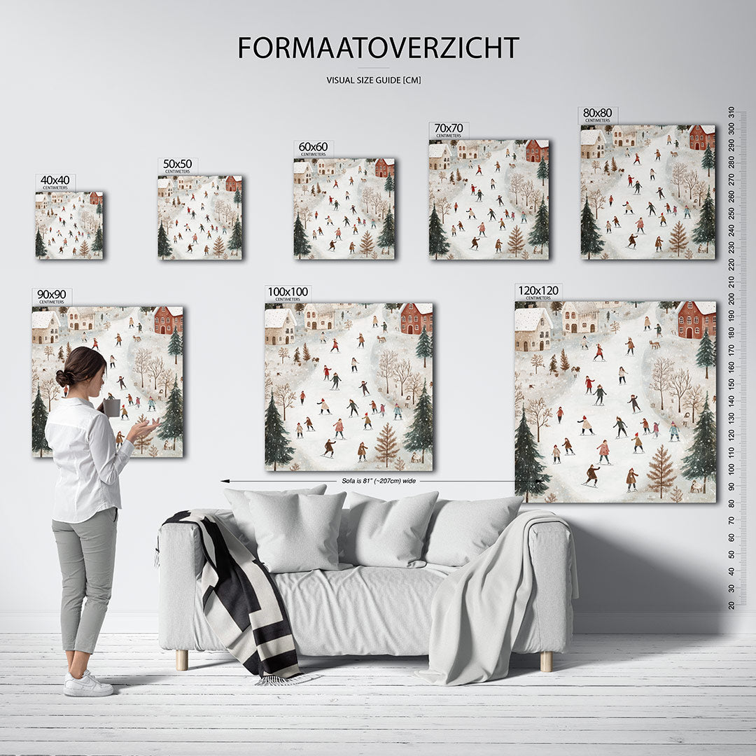Winterse schaatstaferelen Kunstwerk