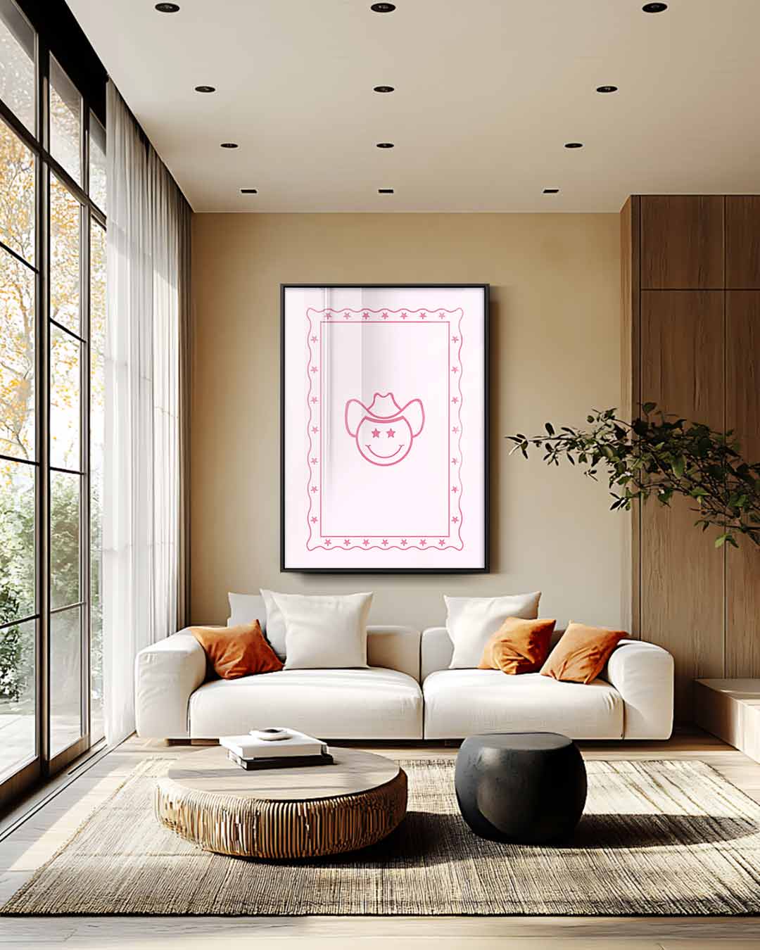 Cowboy Smiley Poster Kunstwerk-canvas-dibond-plexiglas-wanddecoratie-WallArtistic