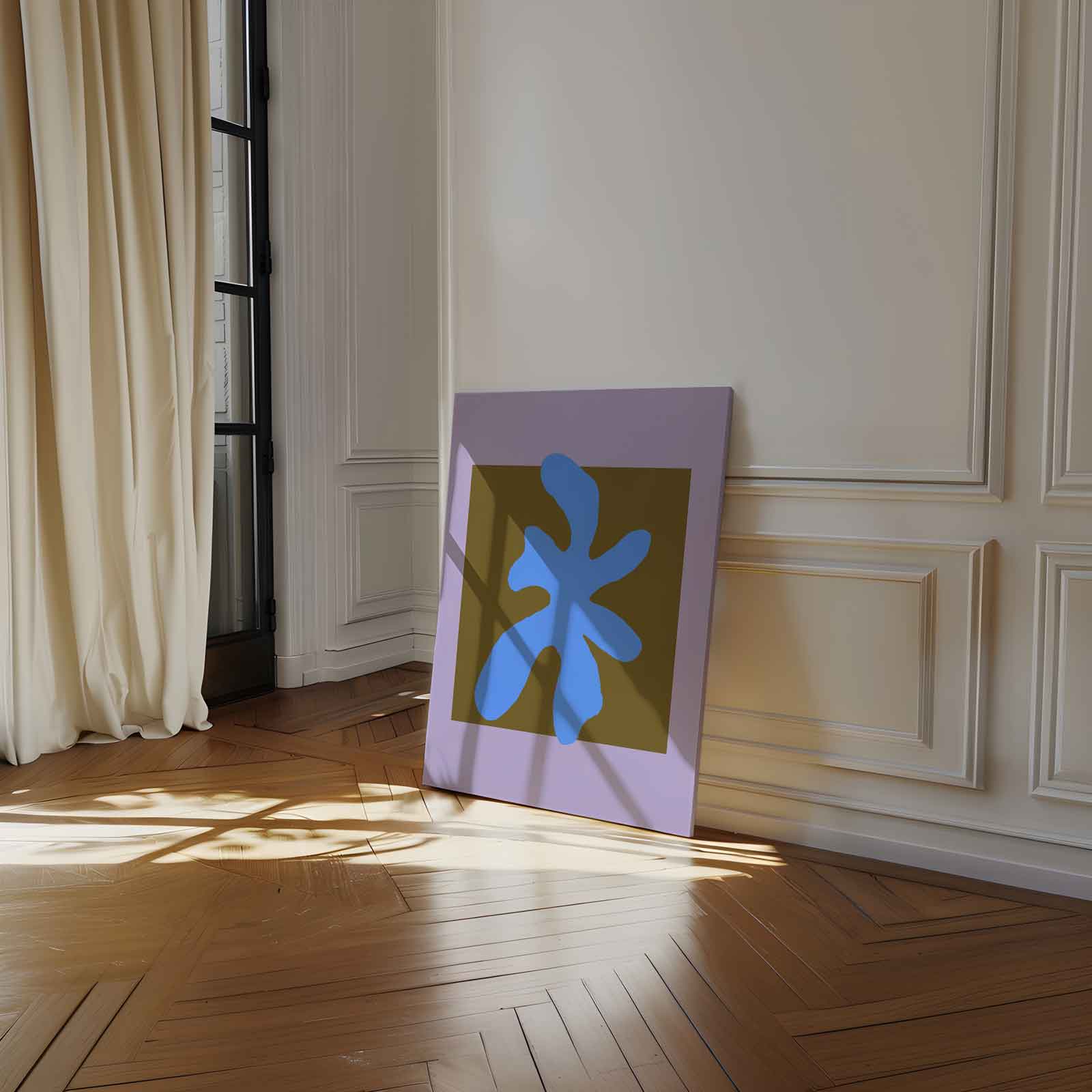 Abstracte Blauw Op Kleurblok Kunstwerk-canvas-dibond-plexiglas-wanddecoratie-WallArtistic