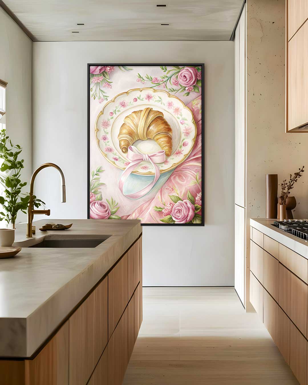 Croissant op Bloemenbord Kunstwerk-canvas-dibond-plexiglas-wanddecoratie-WallArtistic