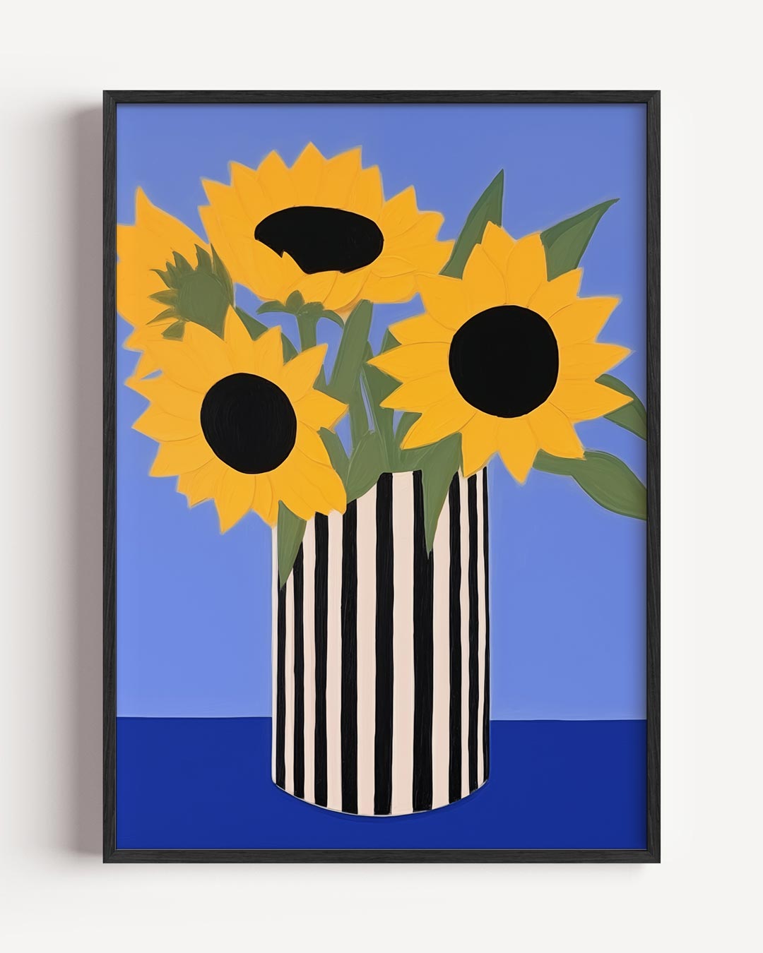 Stralende Zonnebloemen in Gestreepte Vaas Poster-WallArtistic