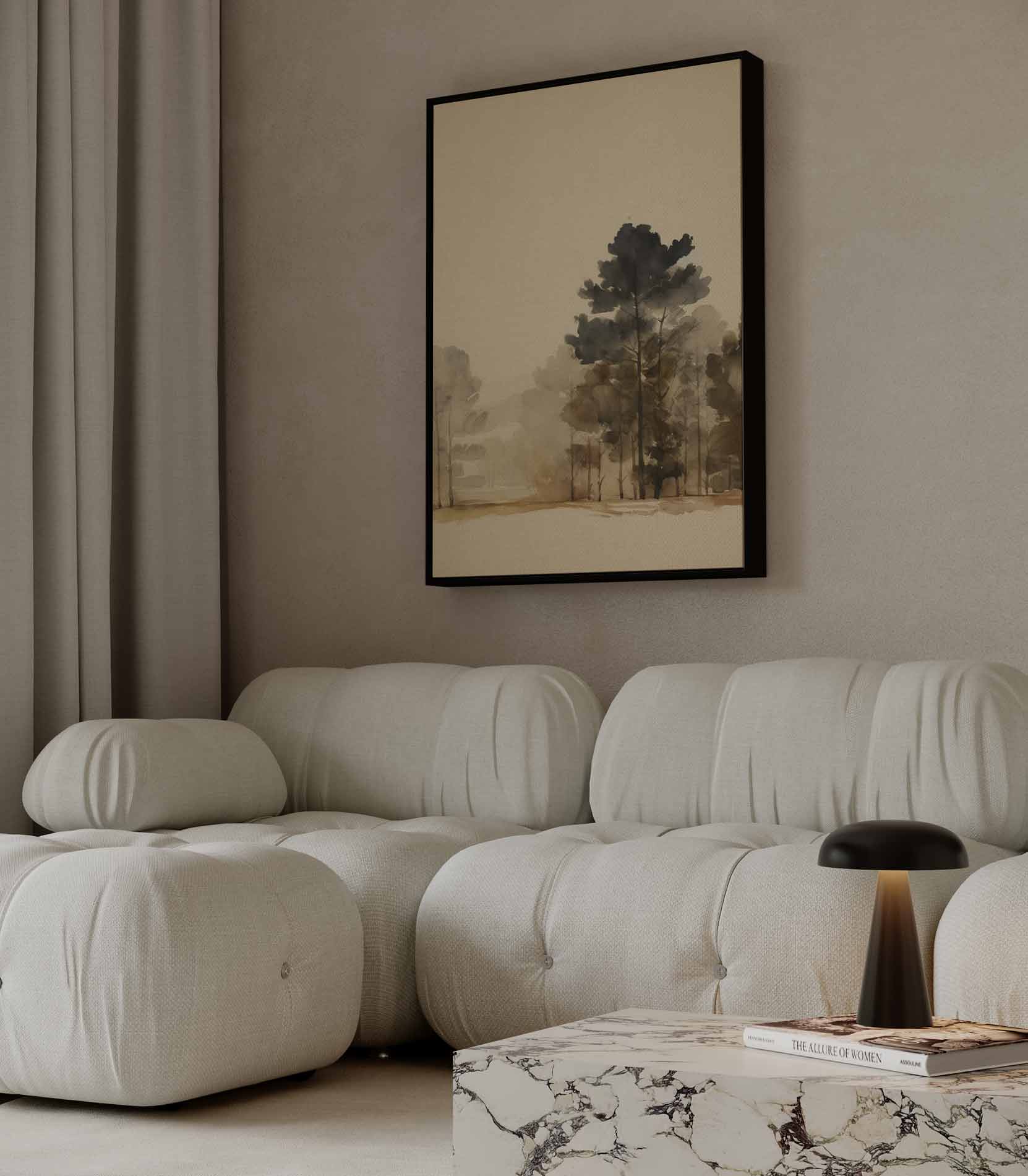 Serene Boslandschap in Waterverf Kunstwerk-canvas-dibond-plexiglas-wanddecoratie-WallArtistic